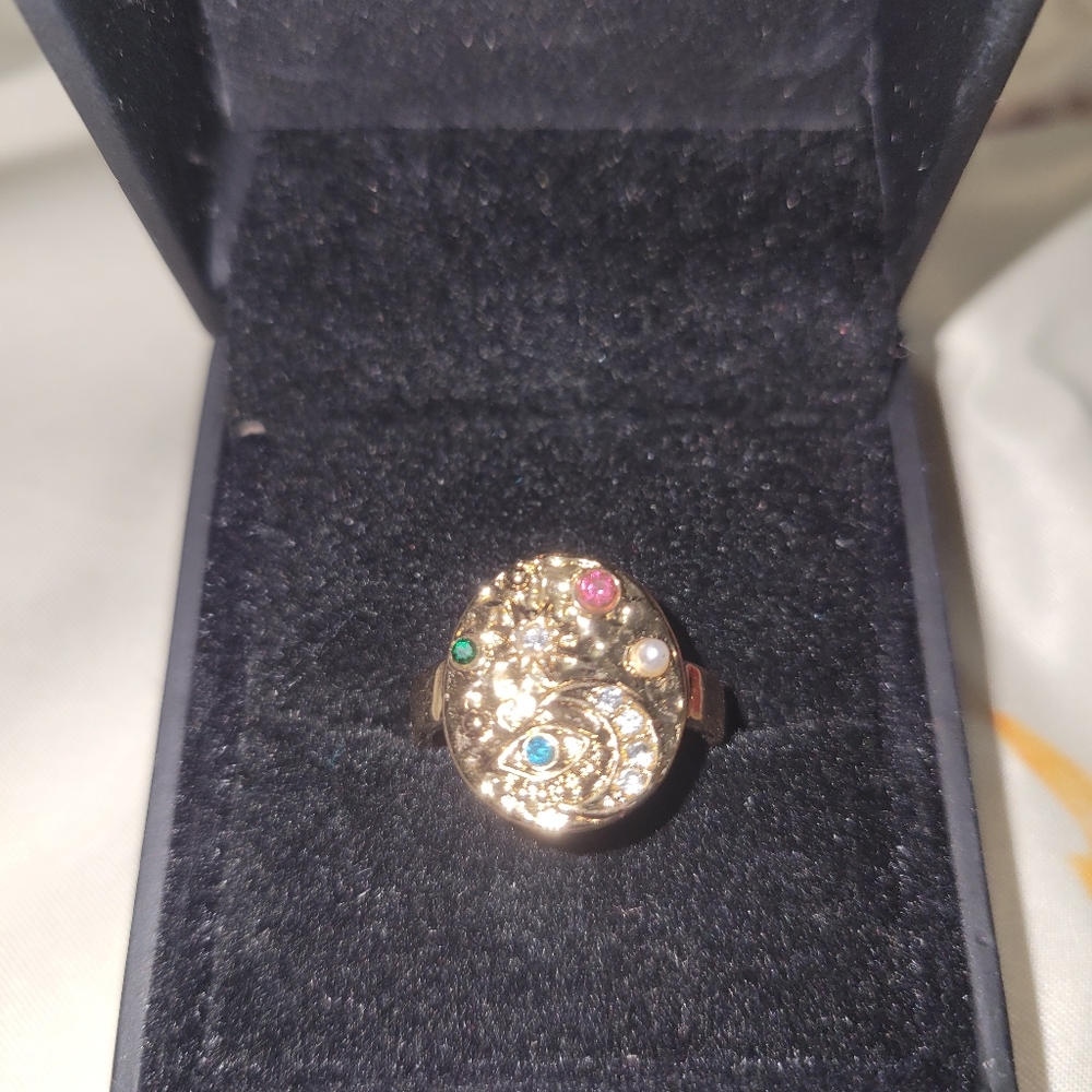 Thai Princess Harem Ring Gold with Multicolor Gems Size 6
